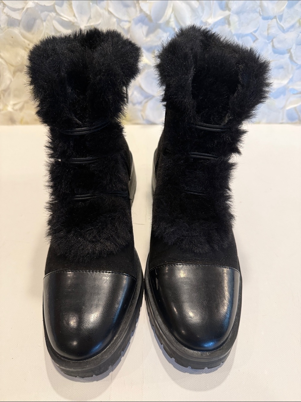 Nanette Lepore Black Faux Fur Trim Ankle Boots